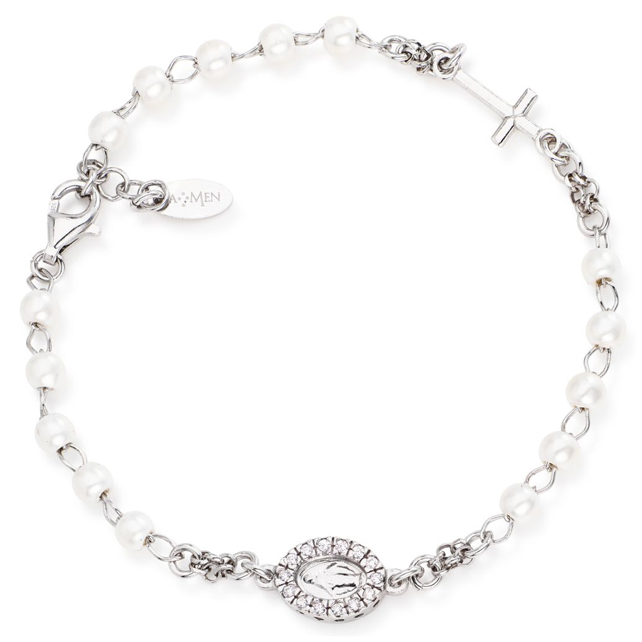 Bracelet rosaire en perles et croix miraculeuses - Femmes - Argent sterling