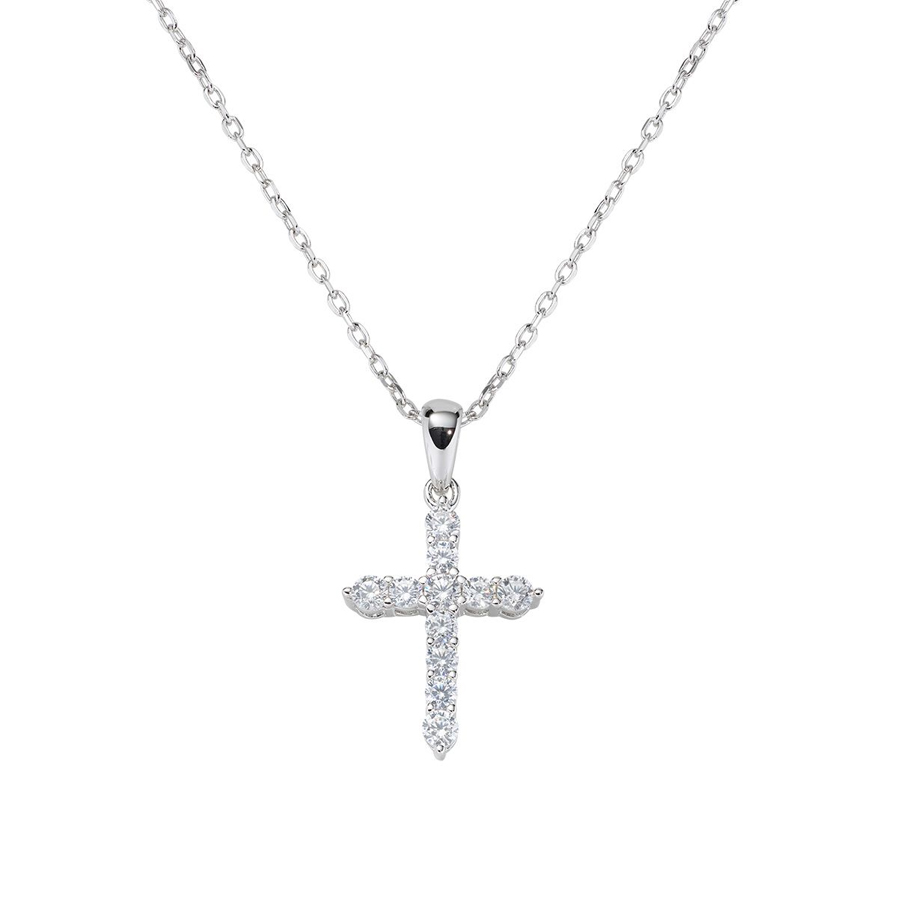 Cross Necklace with White Zirconia - Women - Silver