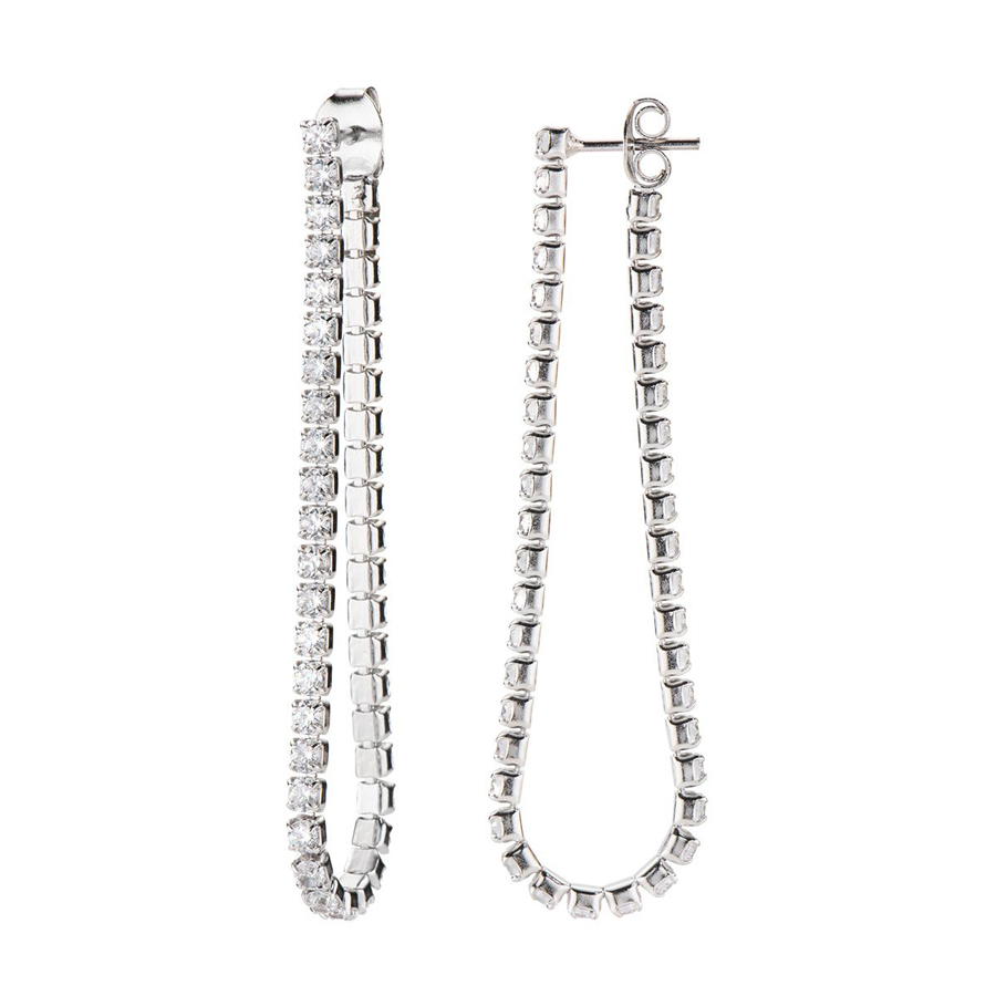 Double Tennis Earrings with Zirconia Gemstones - Women - Silver