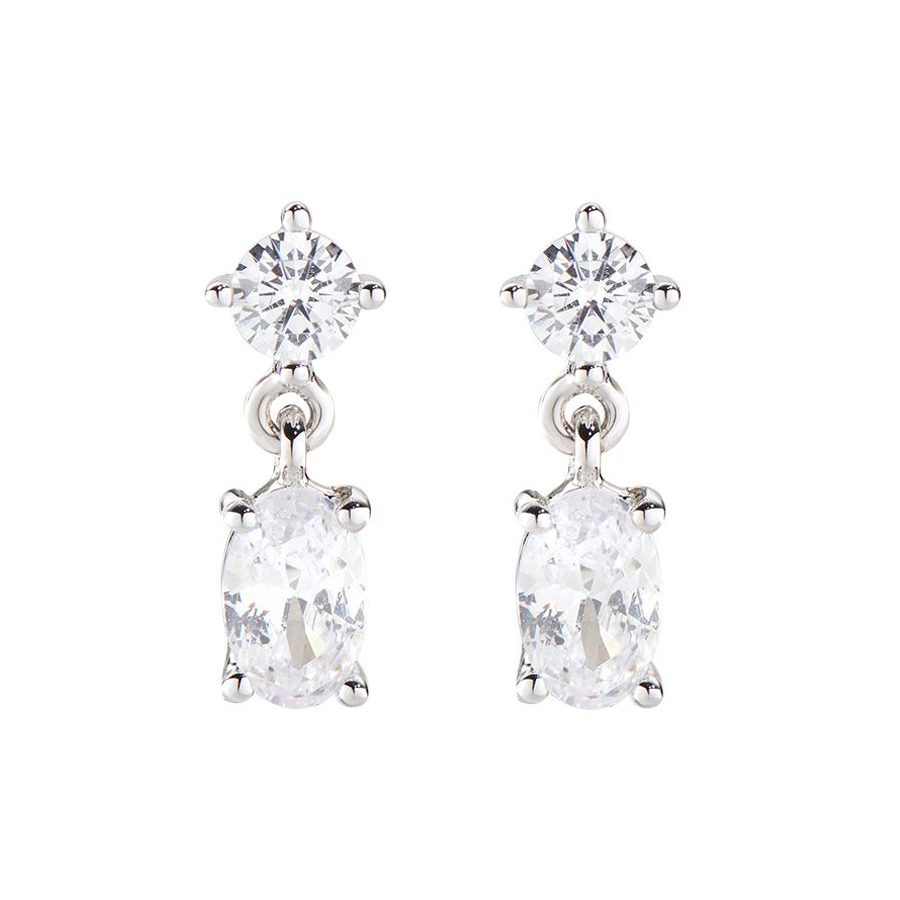 Princess Sterling Silver Earrings with Oval Zirconia Gemstones - Women - Silver