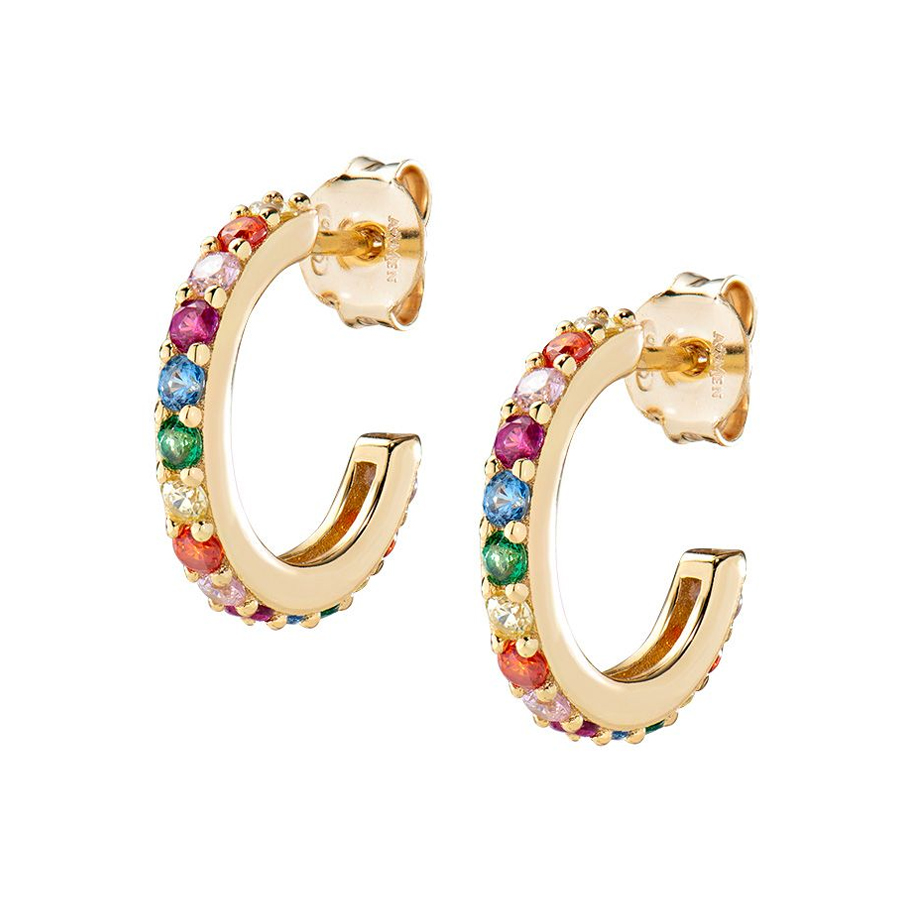 Tiny Rainbow Golden Hoop Earrings - Women - Gold