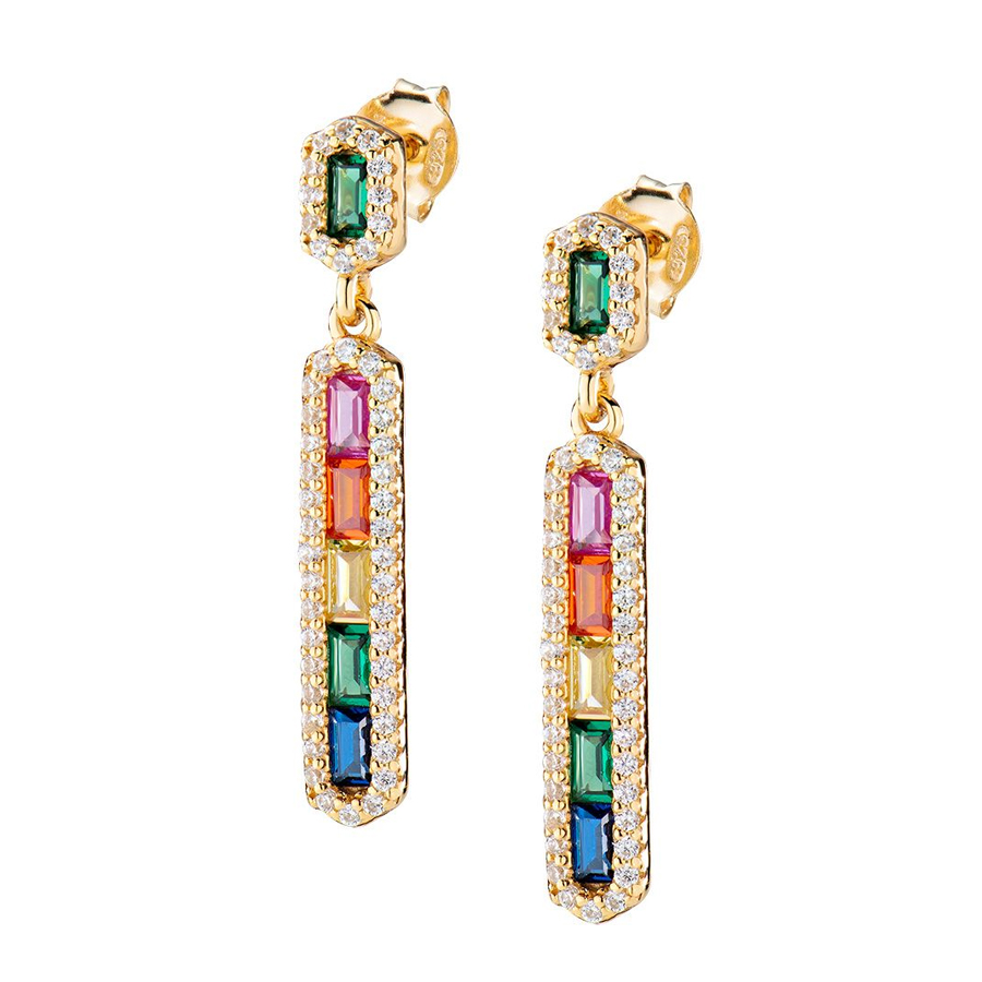 Gold Rainbow Inlay Dangling Earrings - Women - Gold