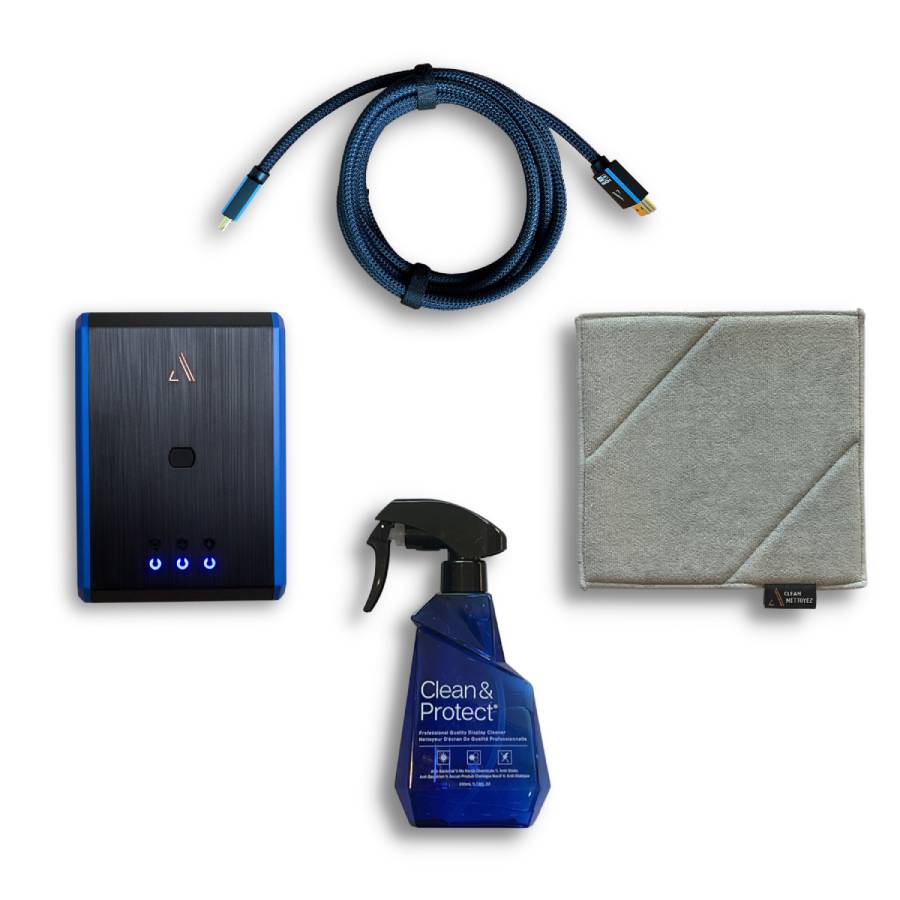 V Series Power 4-Outlet with with 4K HDMI Cable - 2.5m and Clean & Protect Bottle - 7.8 oz