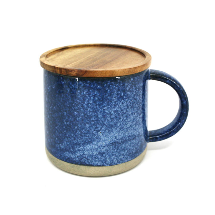 Tasse lustrée avec couvercle en acacia - Bleu