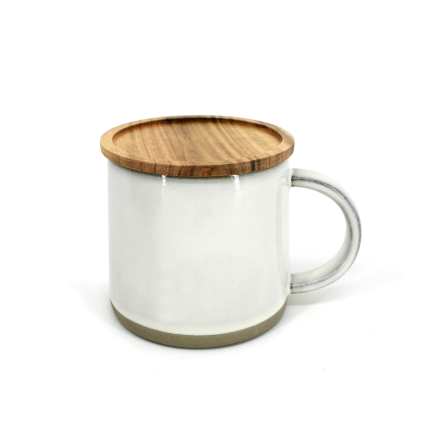 Tasse lustrée avec couvercle en acacia - Blanc