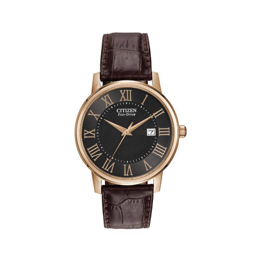 Montre à cadran noir et bracelet en cuir - Noir