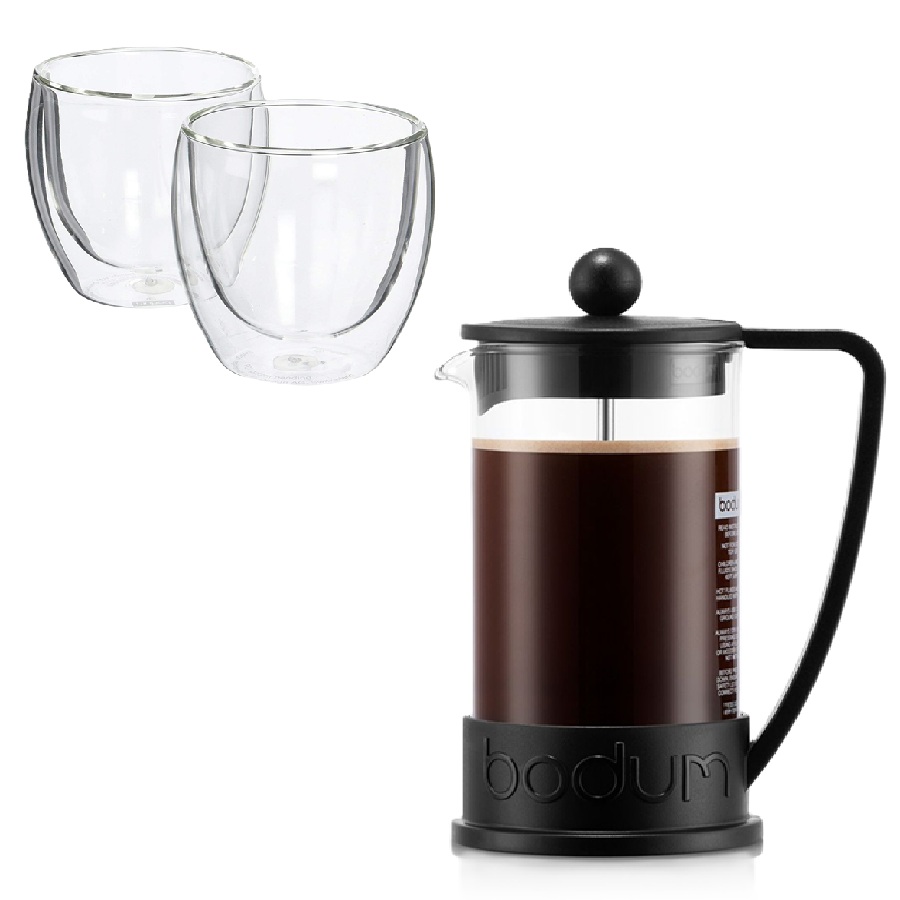 Brazil French Press and  2 Double Wall Glasses Set