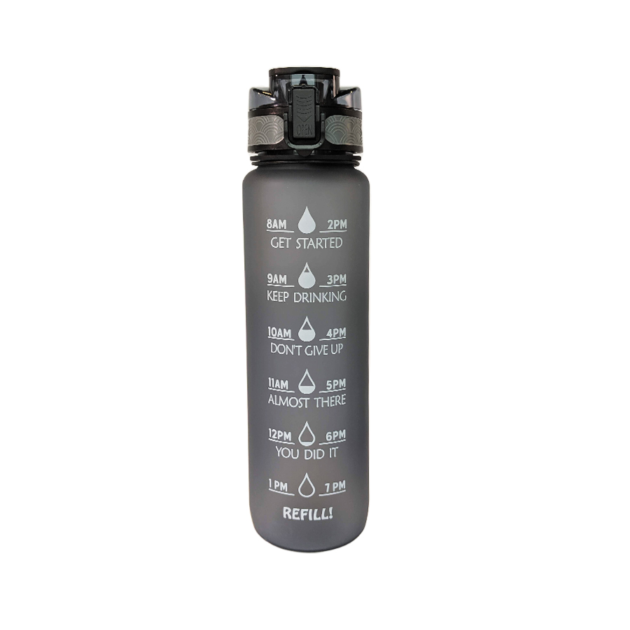 Travel Bottle 1 L with Time Markers - Black