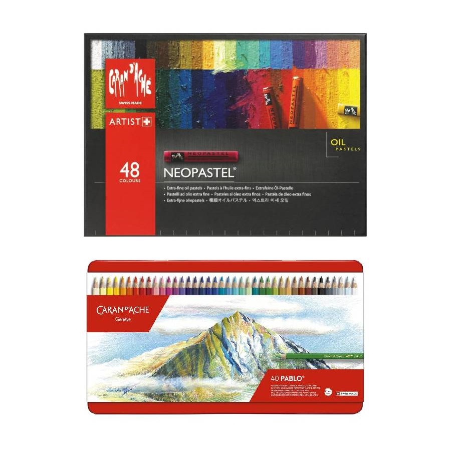 Neopastel Oil Pastel Box of 48 Pastels with Pablo Box of 40 Colour Pencils