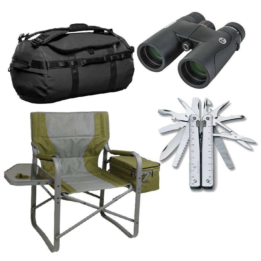 8X42 ED Binoculars, Swiss Tool, XL Director's Camp Chair, and Duffel Bag Set