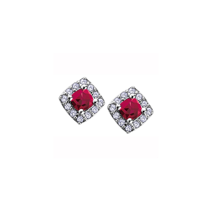 Boucles d'oreilles en or blanc 10K serties de rubis et diamants de 0,12 CT. T. W.