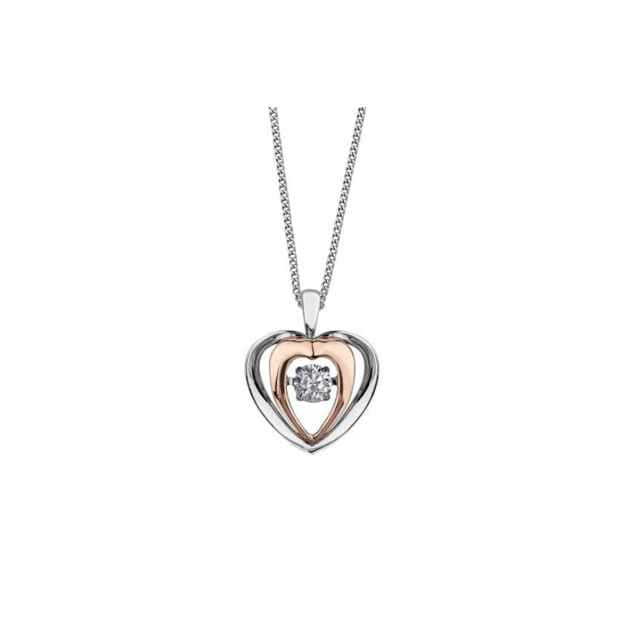 Pendentif en forme de double cœur en or blanc et rose 10K avec diamant solitaire (0,15 CT. T. W.)