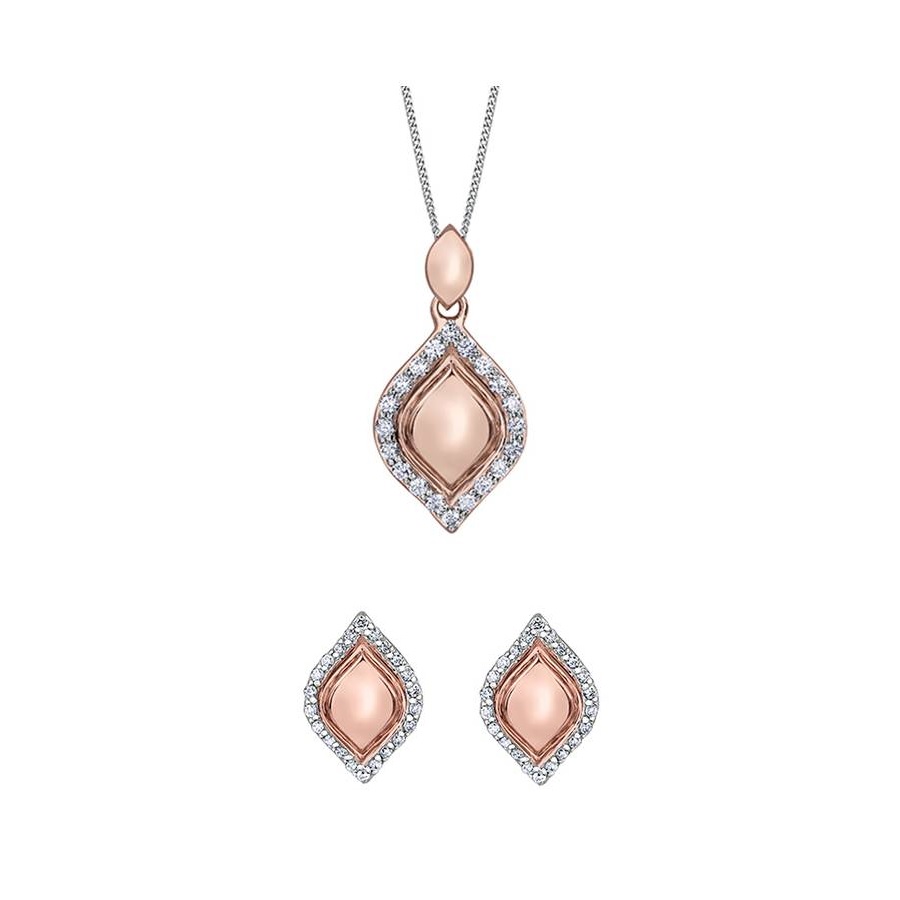 Pendentif en diamant 10K (0,25 CT. T. W.) avec boucles d'oreilles en diamants 10K (0,13 CT. T. W.) - Or rose