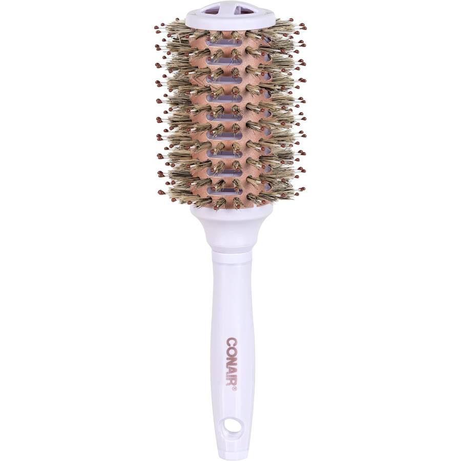 Double Ceramic Vented Boar Round Blow Drying Brush - White