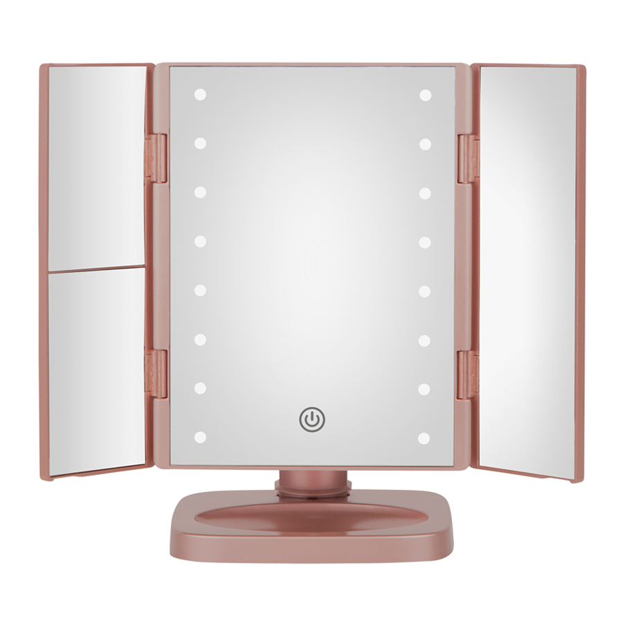1x/2x/3x Trifold LED Lighted Makeup Mirror - Pink