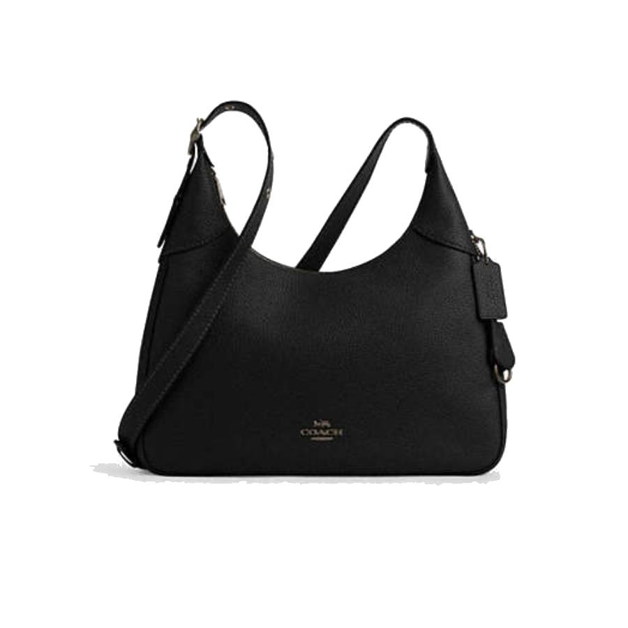 Ella Shoulder Bag in Pebbled Leather - Gunmetal/Black