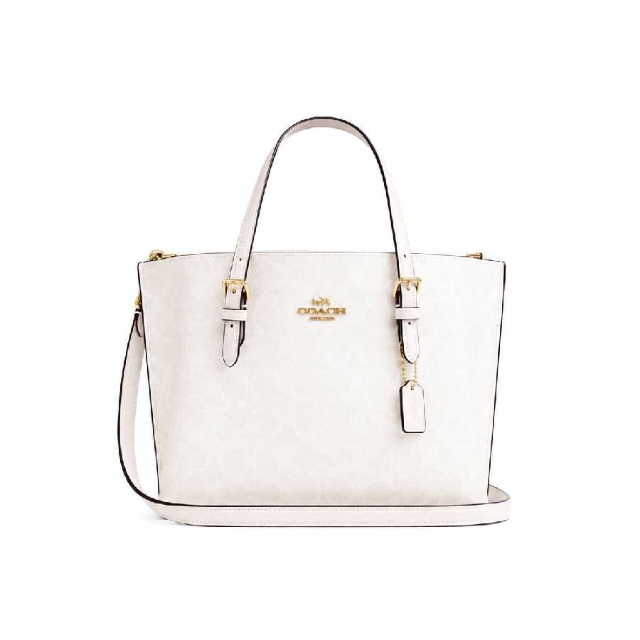 Mollie Tote Bag 25 In Signature Canvas - Gold/White/Chalk