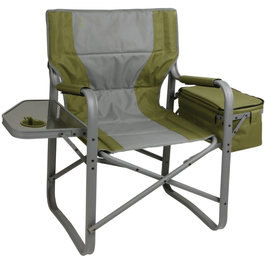 Director's Camp Chair XL with Side Table and 9 Can Soft Cooler - Green/Grey