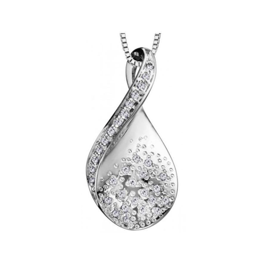 10K White Gold Teardrop Pendant with Velour Box