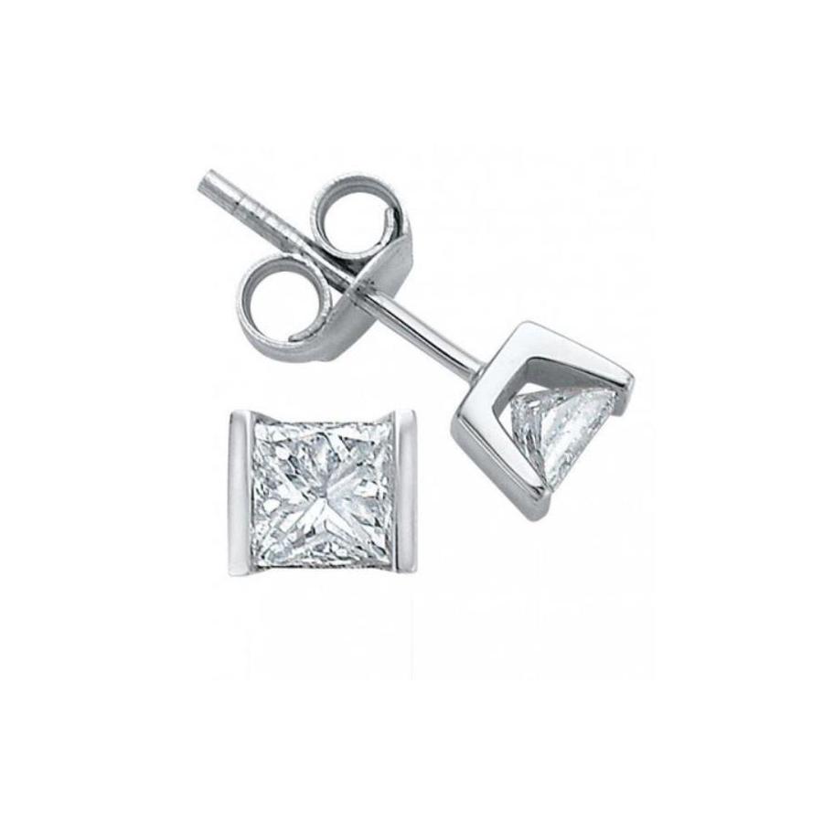 14 Karat Princess Cut Diamond Stud Earrings with Velour Box