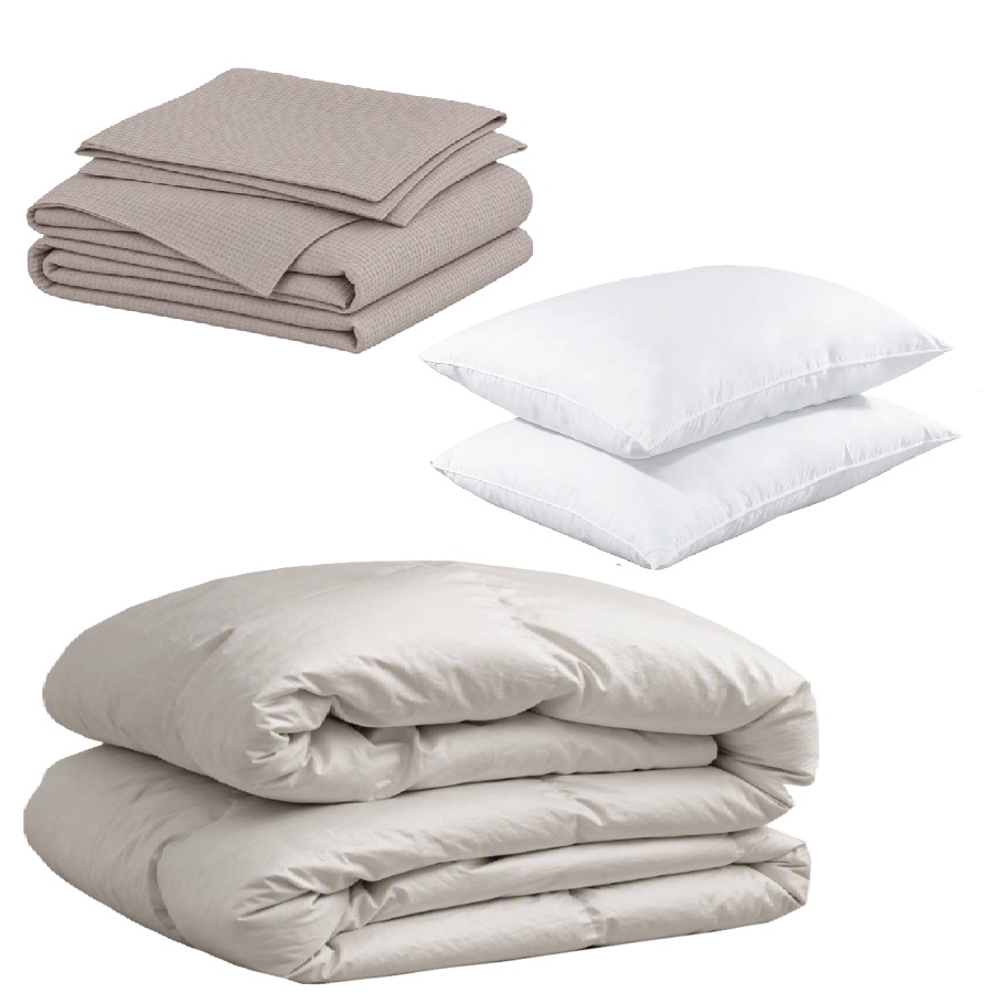 Brome White Duck Down Duvet with Brome White Duck Down Pillows and Waffle Weave Duvet Cover and Pillow Sham Set - Queen