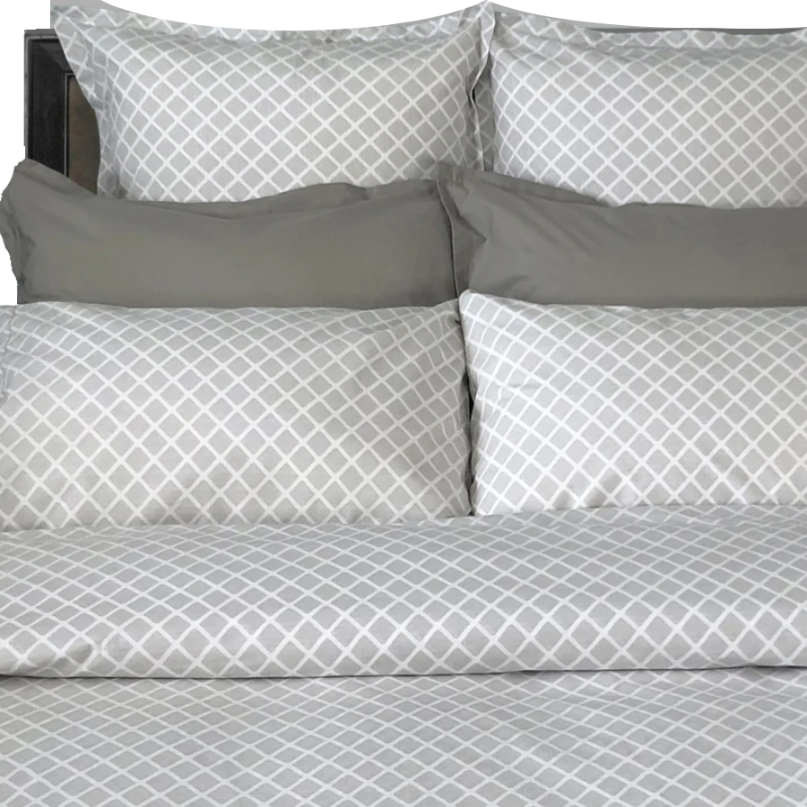 Georgia Diamond Duvet Cover and Percale Solid Dove Sheet Set - King