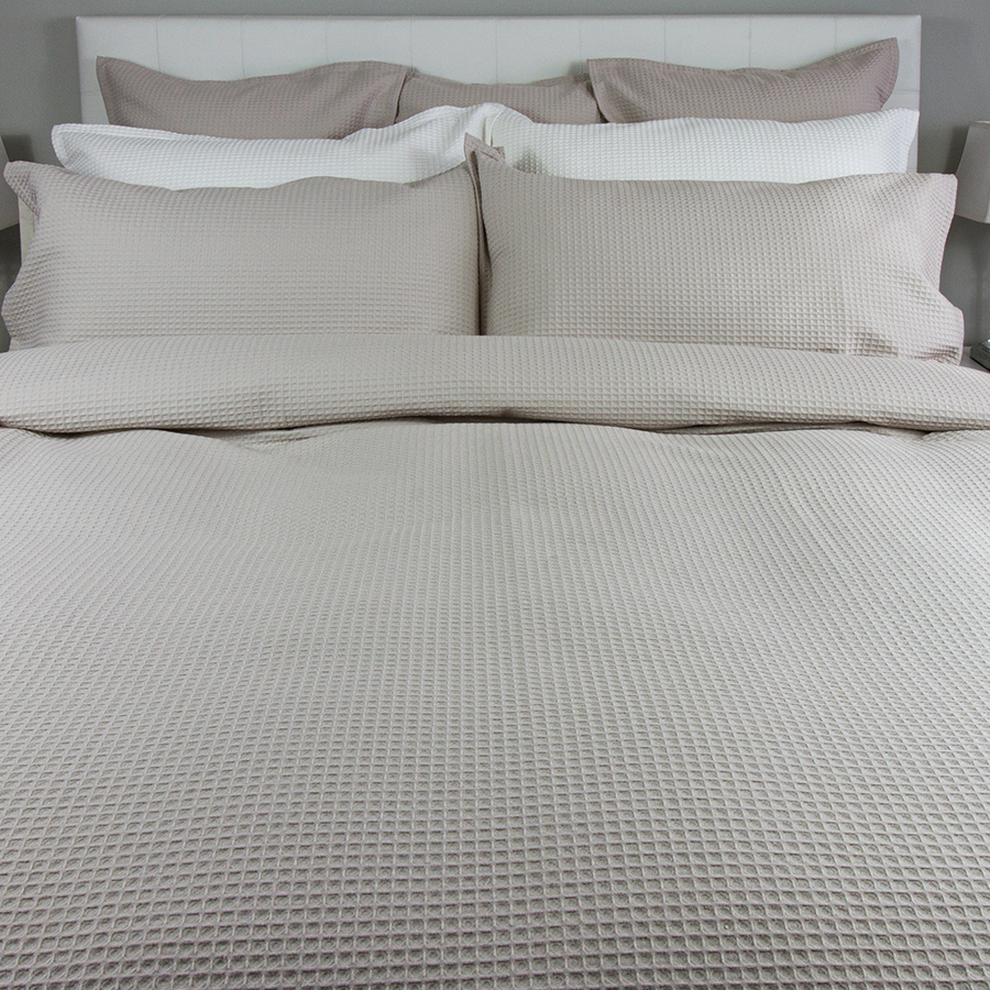 Waffle Weave Duvet Cover and Pillow Sham Set - Pebble - King