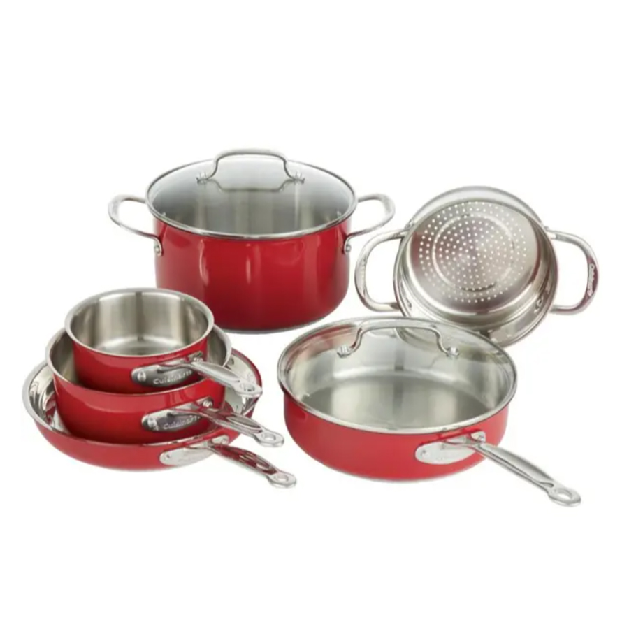 10 Piece Classic Collection Metallic Stainless Steel Cookware Set - Red