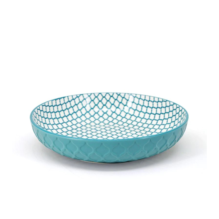 Teal textured shallow bowl - Teal