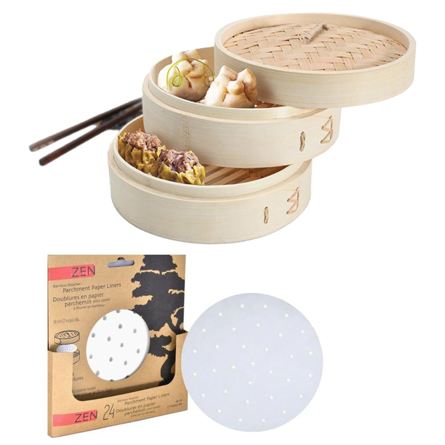 8 Inch Steamer Liners - Pack of 288 with 2-Tier Bamboo Steamer
