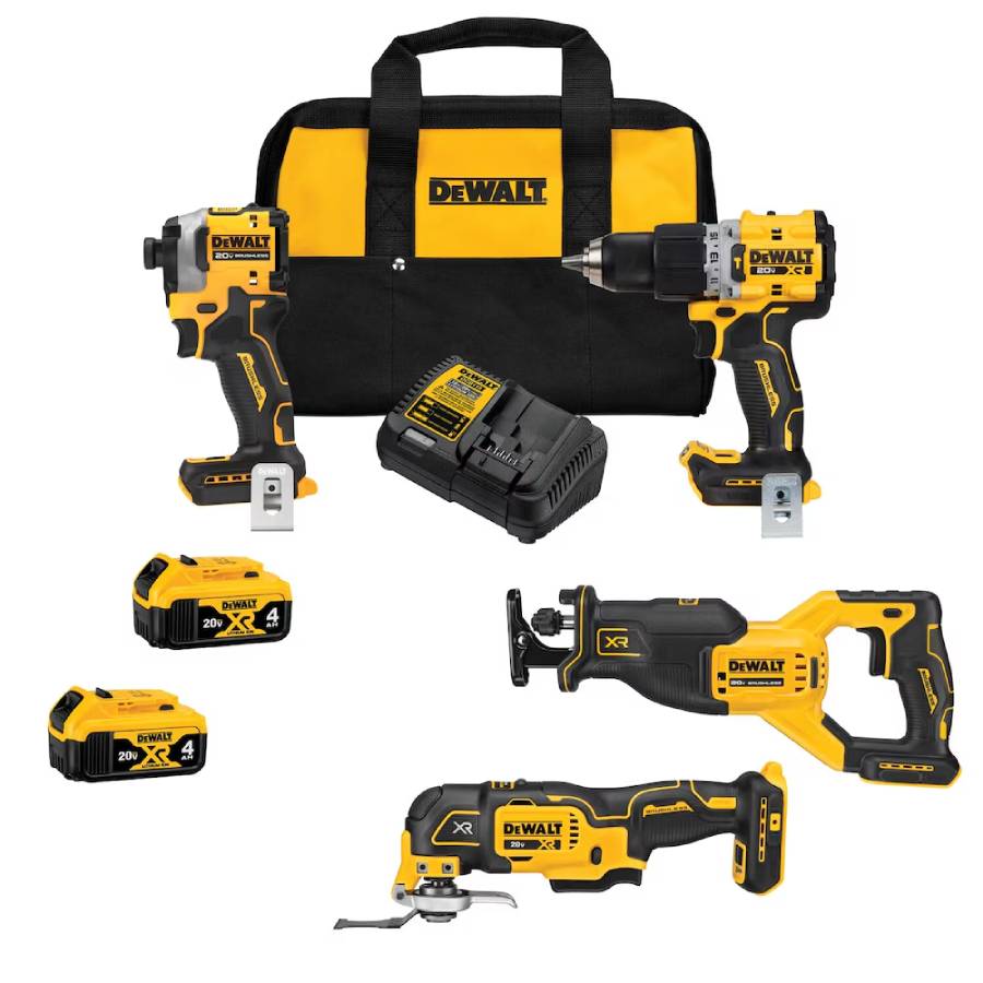 20V MAX XR Brushless Cordless 4-Tool Combo Kit with (2) 4Ah Batteries, Charger & Bag