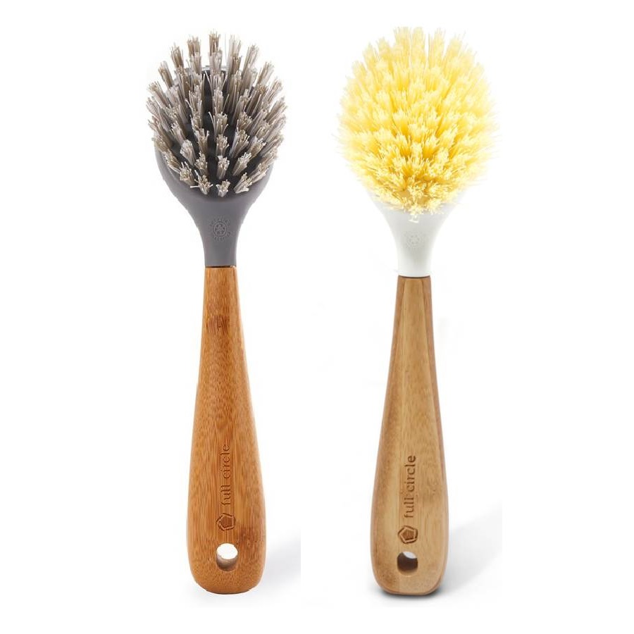 White Dish Brush with Cast Iron Cleaning Brush & Scraper