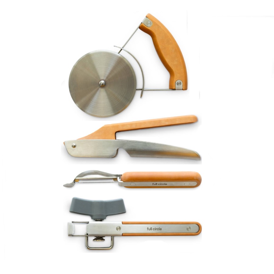 Kitchen Accessories Bundle with Can Opener, Slice Pizza Wheel, Vegetable Peelr and Garlic Press