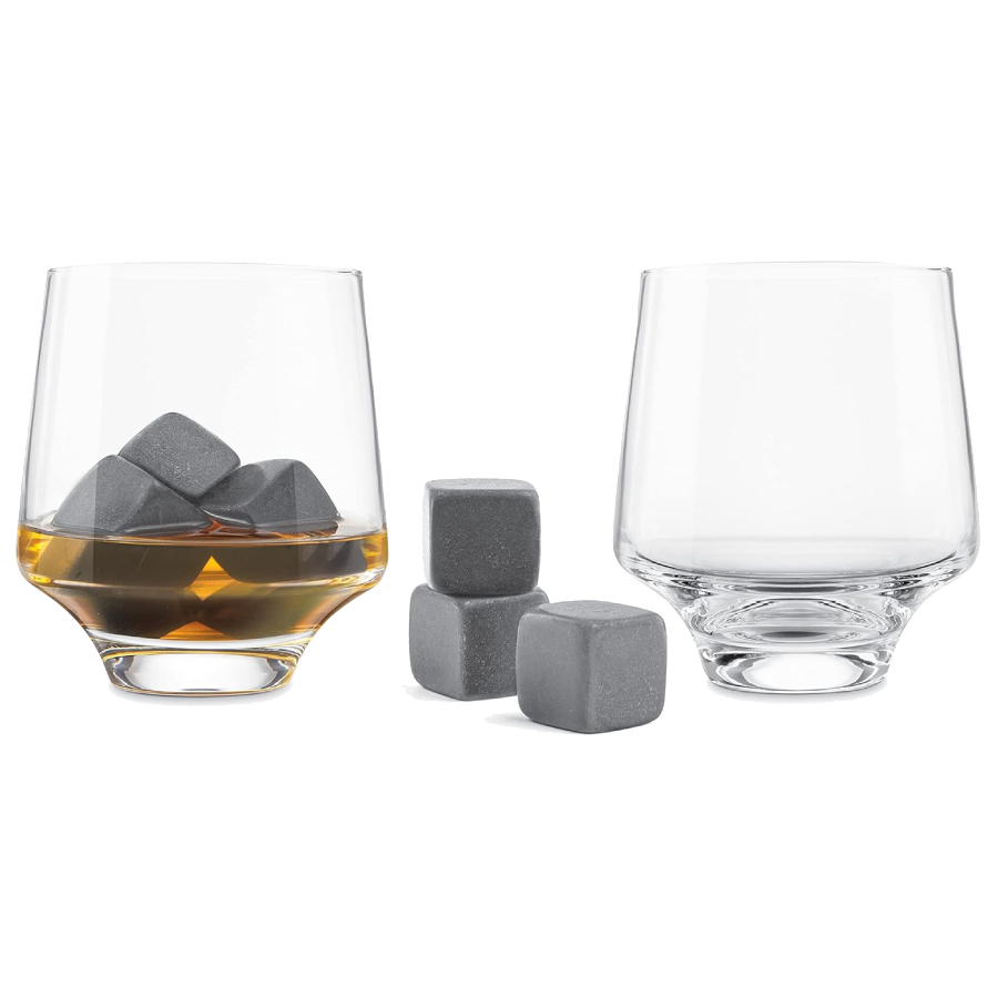 Ensemble verres et pierres à whisky avec cubes rafraichissantes - 8 pièces