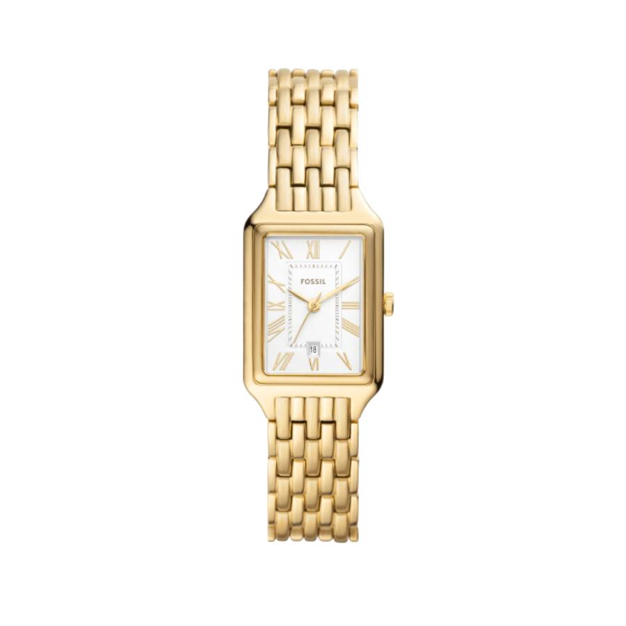 Montre Raquel rectangulaire blanche, chiffres romains et date - Doré - 23 mm