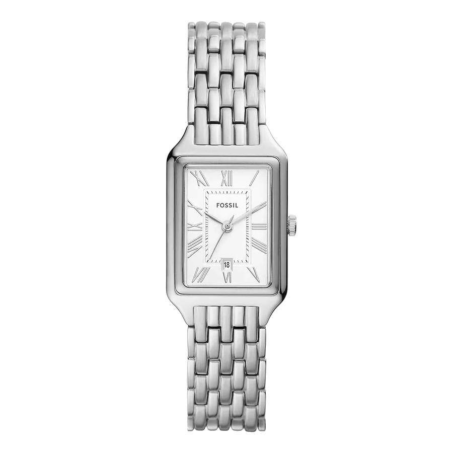 Raquel Rectangular Case White, Roman with Date Dial - Stainless Steel - 23mm