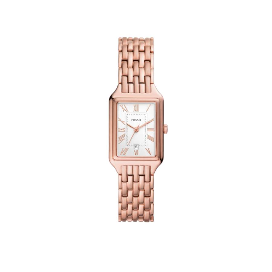 Raquel Retangle White Roman Date Dial Watch - Rose Gold - 23mm