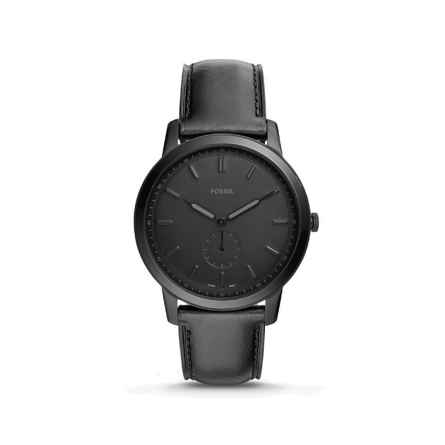 La montre minimaliste en cuir noir à deux aiguilles