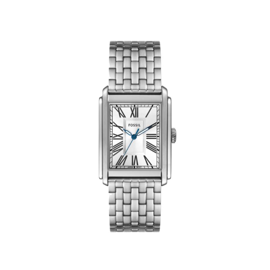 Montre Carraway rectangulaire à cadran blanc et chiffres romains - Acier inoxydable - 30 mm
