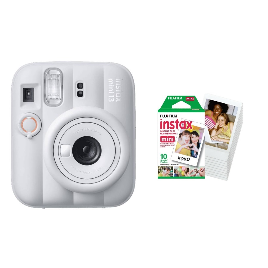 Instax Mini 13 Instant Camera - Clay White with Instax Mini Instant Film Pack - 10 films