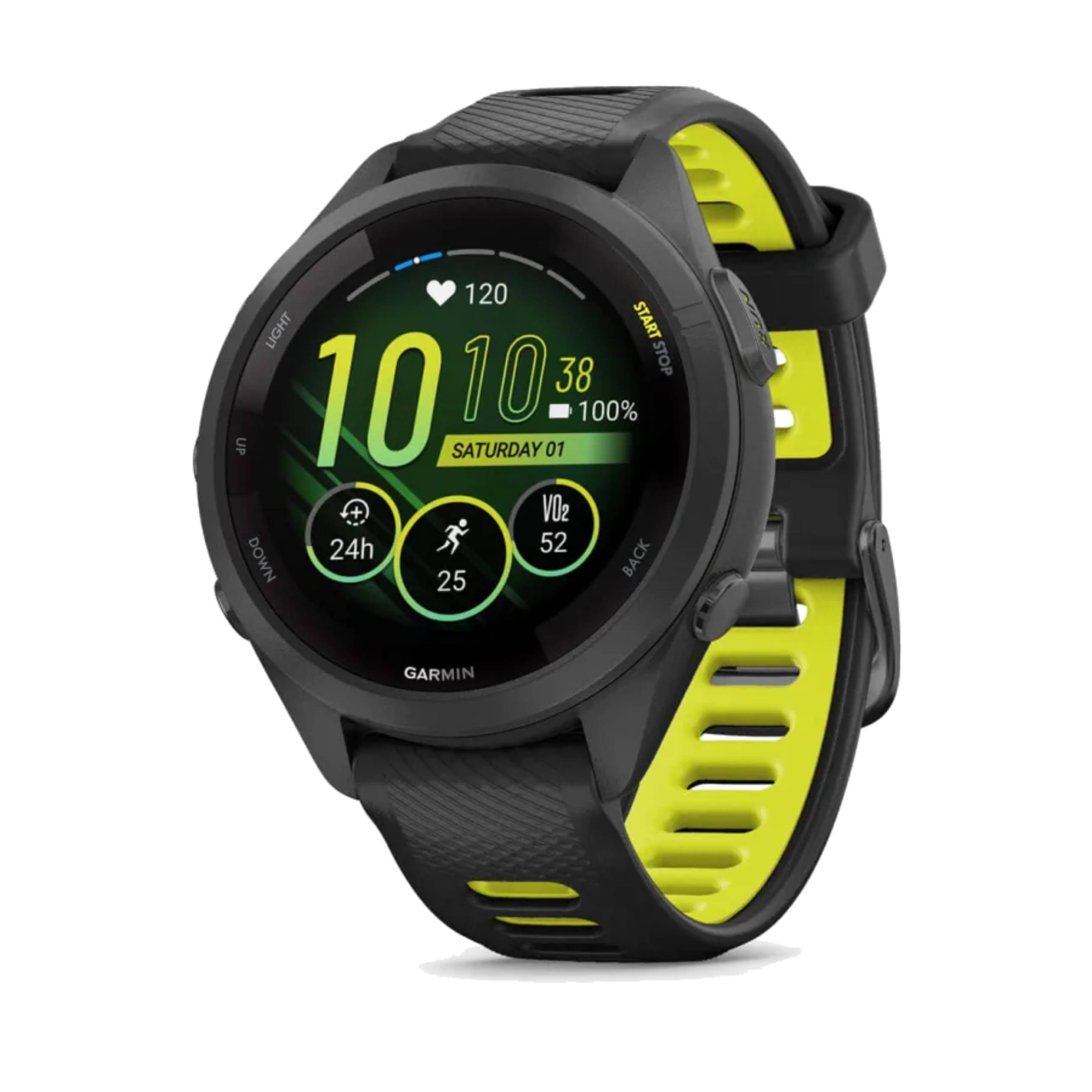 Forerunner 265S Smartwatch - Black Bezel and Case with Black/Amp Yellow Silicone Band