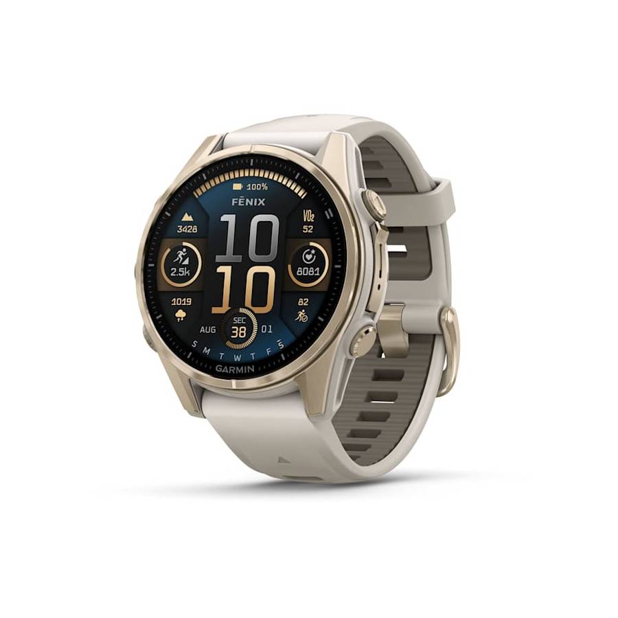 fēnix 8 Smartwatch Amoled Sapphire - Soft Gold with Fog Gray/Dark Sandstone Silicone Band - 43 mm