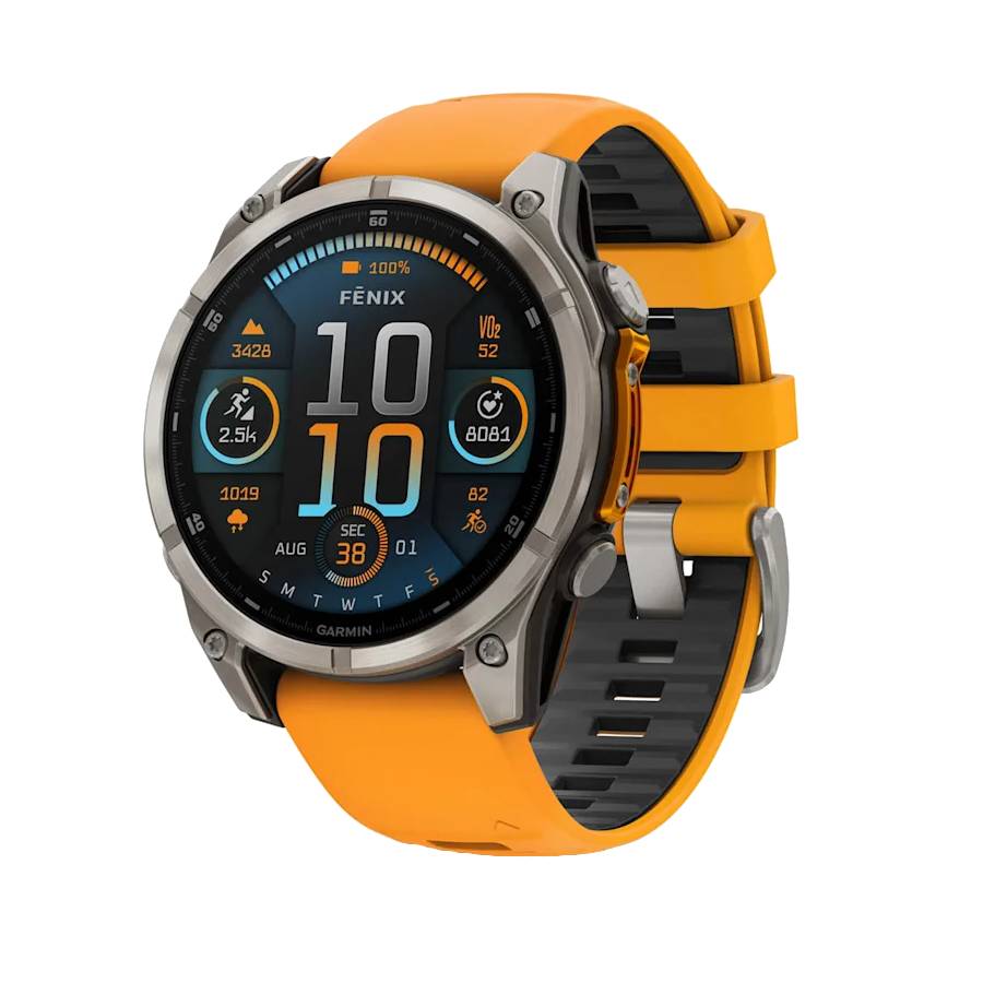 fēnix 8 GPS Smartwatch - Amoled - Sapphire, Titanium with Spark Orange/Graphite Silicone Band - 47 mm
