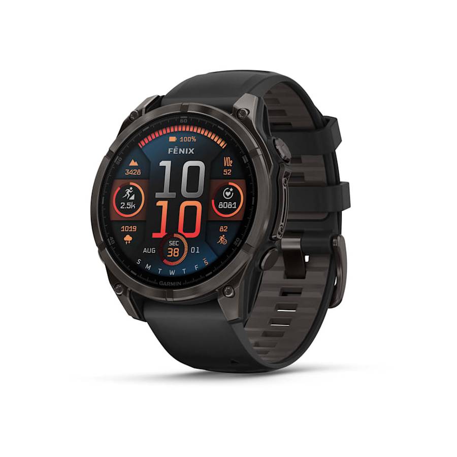 fēnix 8 Smartwatch Amoled Sapphire - Carbon Gray DLC Titanium with Black/Pebble Gray Silicone Band - 47 mm