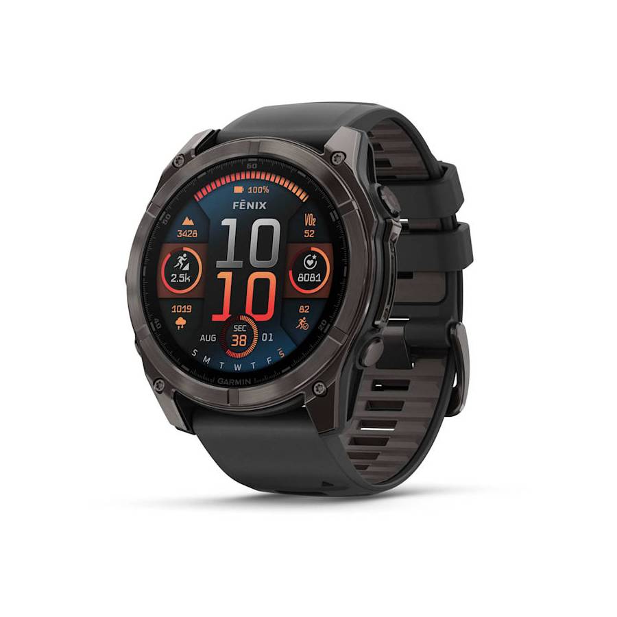 fēnix 8 Smartwatch Amoled Sapphire - Carbon Gray DLC Titanium with Black/Pebble Gray Silicone Band - 51 mm