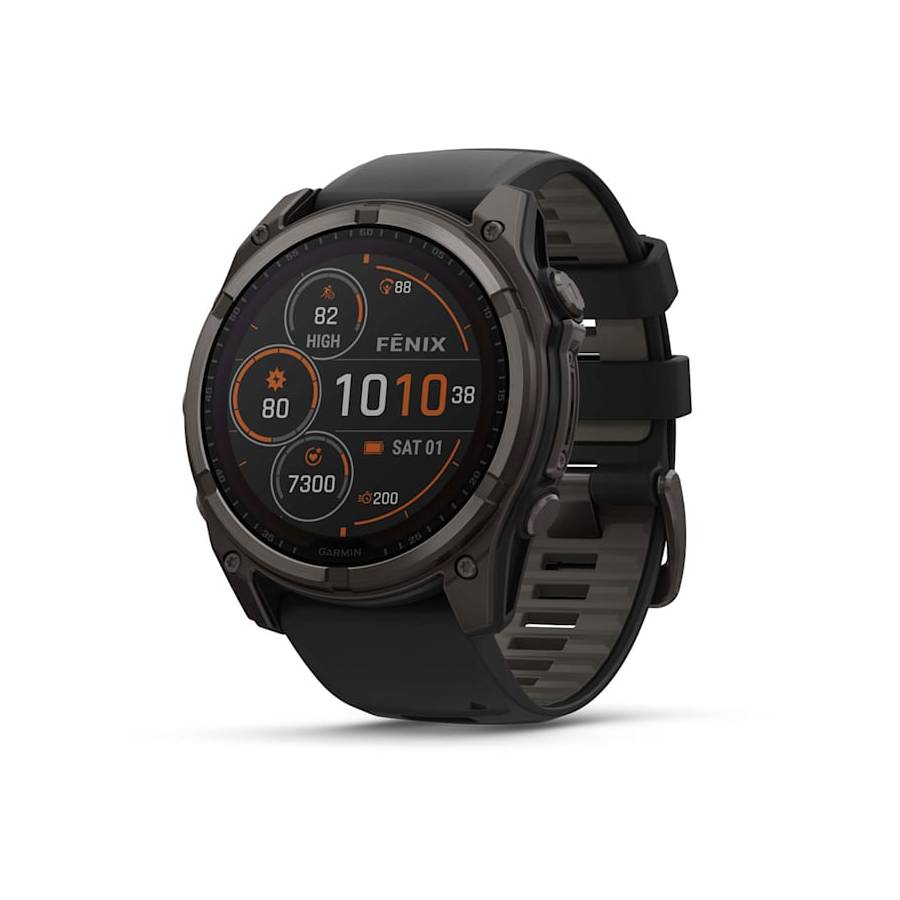 fēnix 8 Smartwatch Solar Sapphire - Carbon Gray DLC Titanium with Black/Pebble Gray Silicone Band - 51 mm