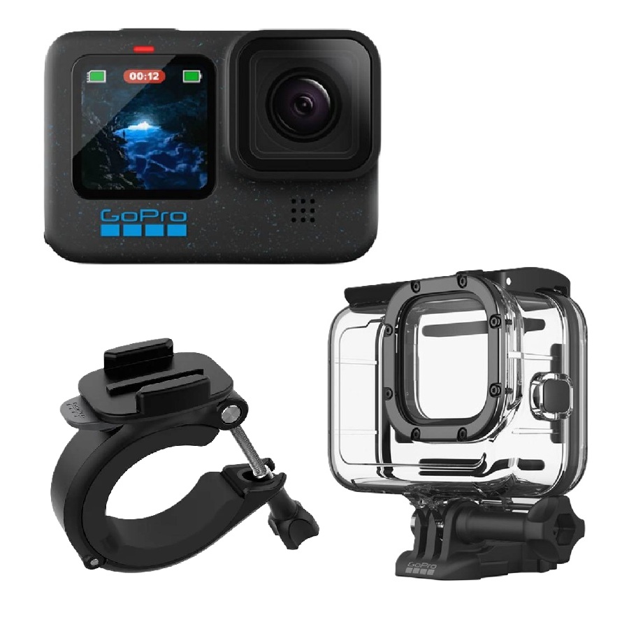 HERO12 Waterproof 5.3K Sports and Helmet Camera, Fixation Tube, and Protective Housing Set