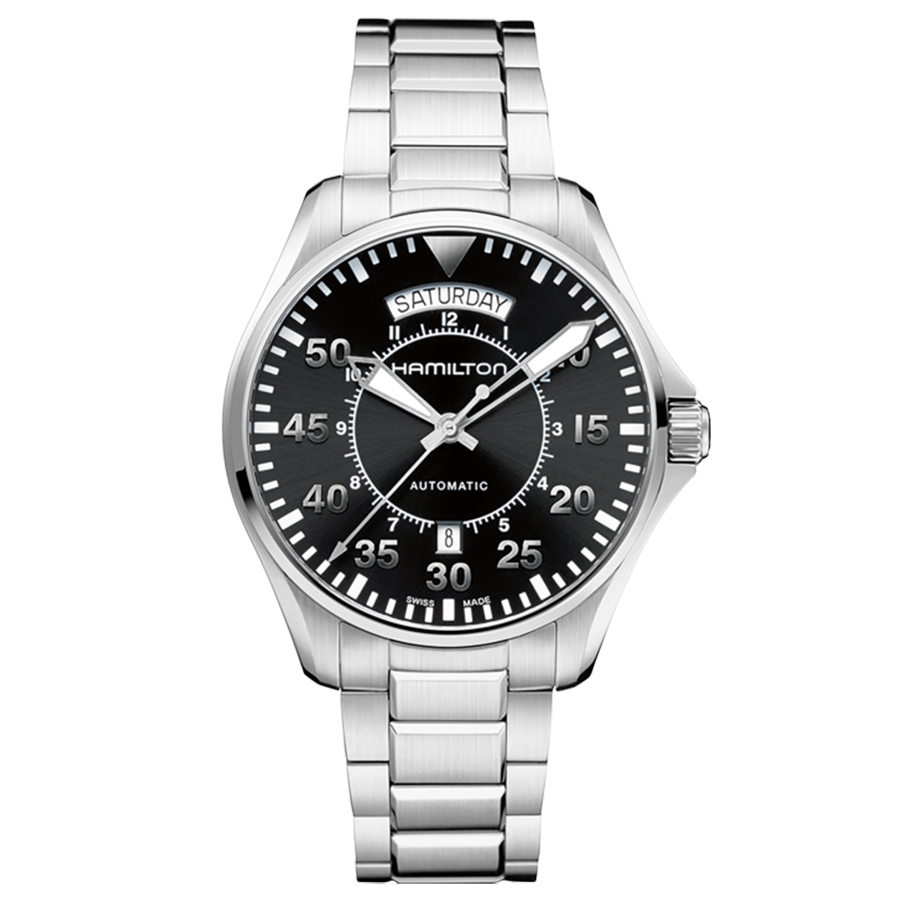Montre automatique tout en métal Khaki Aviation Pilote Day Date - Hommes - 42mm - Noir/acier inoxydable