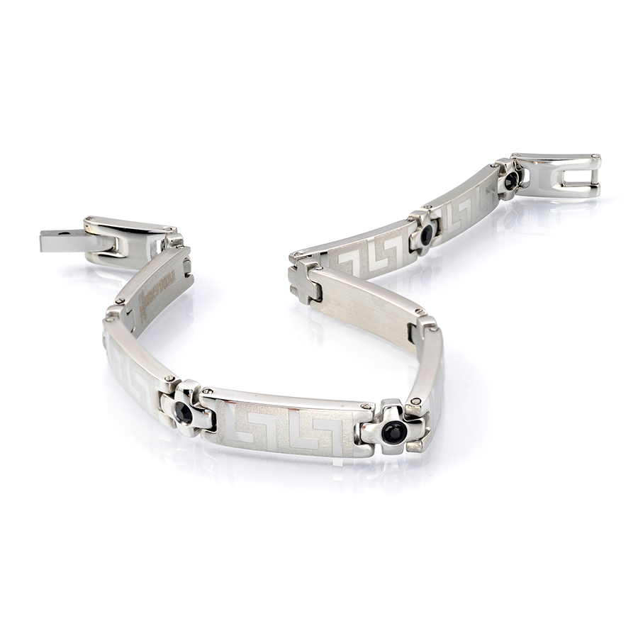 Stainless Steel Black Stone Greek Key Ladies Bracelet