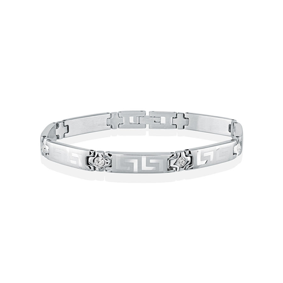 Stainless Steel White Stone Greek Key Ladies Bracelet
